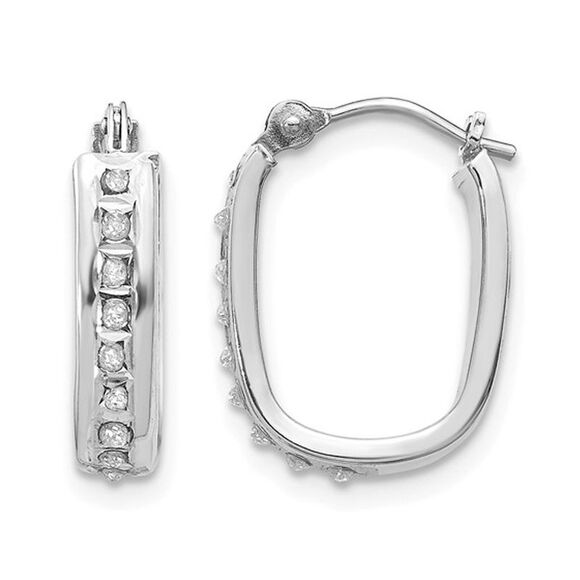 Accent Diamond Squared Hoop Earrings in 14K White Gold (2/3 Inch)